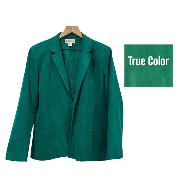 Vintage Jackets & Blazers - Vintage Green Ultrasuede Blazer Jacket Made in The USA Size 14
